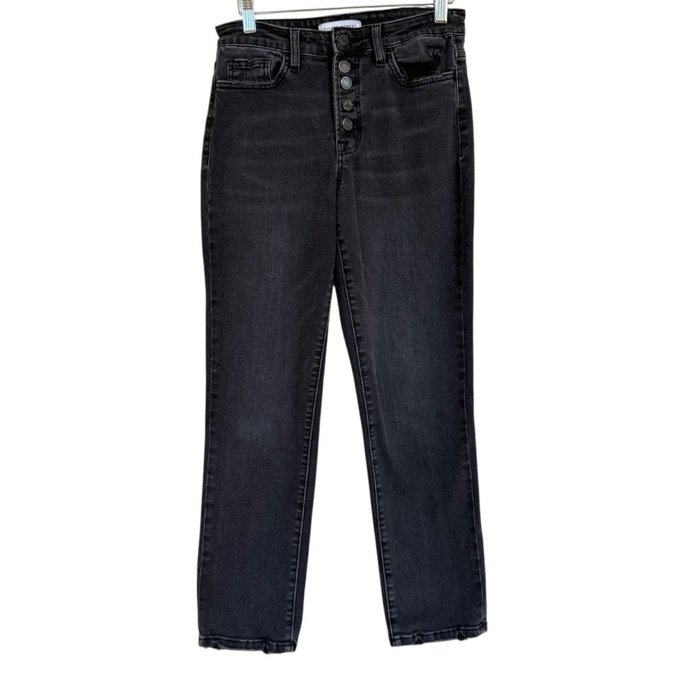 Flying Monkey Amie Black High Rise Straight Leg Ankle Jeans Raw Hem Button Fly